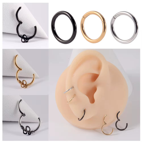 1PC 16G Surgical Steel Cartilage Earring Hoop Snake Shape Hinged Septum Nose Clicker Helix Tragus Earring Piercing